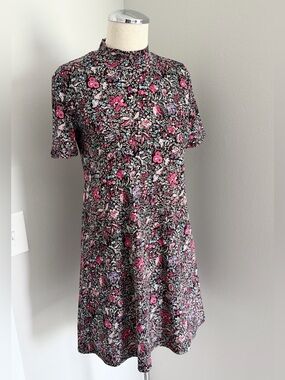 BCBGeneration Women’s Black Floral Stretch Mock Neck Shift Mini Dress XS